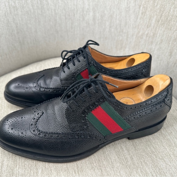 Gucci Webbing Trimmed Men Oxfords Brogues Boots Shoes 8.5 - Picture 1 of 12